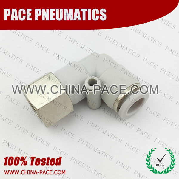 Female Elbow Grey Color Pneumatic Fittings, White Push To Connect Fittings, Air Fittings, white color push in fittings, Push In Air Fittings, Composite Push In Fittings, Polymer push to connect Fittings, Air Flow Speed Control valve, Hand Valve, pneumatic component
